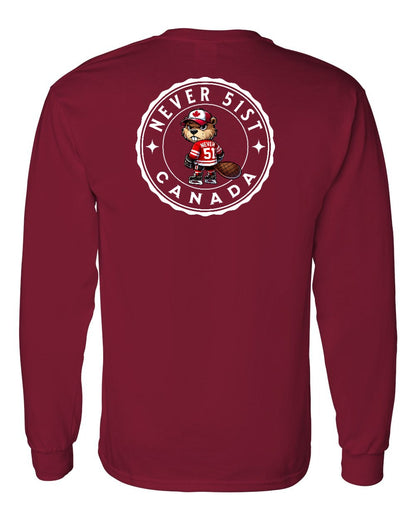 Never 51st Beaver Left Chest and Back Long Sleeve - Gildan Canada (sewn Internationally)