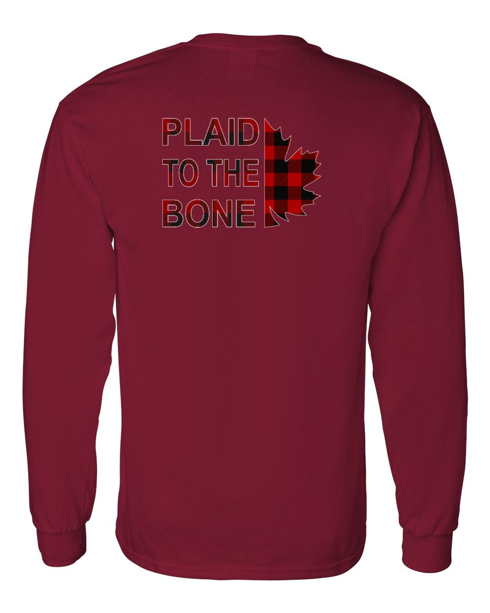 Plaid to the Bone Stacked Leaf Left Chest and Back Long Sleeve - Gildan Canada (sewn Internationally)