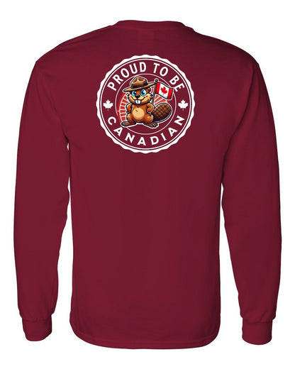 Proud to be Canadian Beaver Left Chest and Back Long Sleeve - Gildan Canada (sewn Internationally)