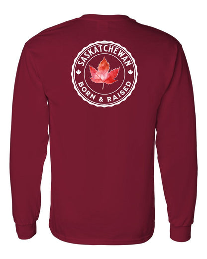 Born and Raised Saskatchewan Left Chest and Back Long Sleeve - Gildan Canada (sewn Internationally)