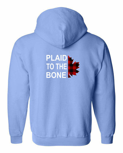 Plaid to the Bone Stacked Leaf Left Chest and Back Zip Hoodie