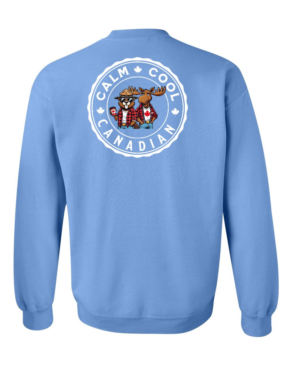 Calm Cool Moose and Beaver Left Chest and Back Crewneck - Gildan Canada (sewn Internationally)