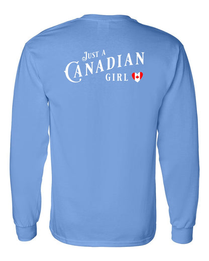 Just A Canadian Girl (Heart Flag Full) Left Chest and Back Long Sleeve - Gildan Canada (sewn Internationally)
