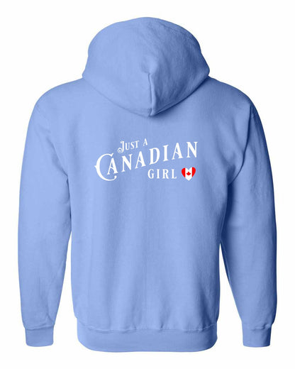 Just A Canadian Girl (Heart Flag Full) Left Chest and back Zip Hoodie - Gildan Canada (sewn Internationally)