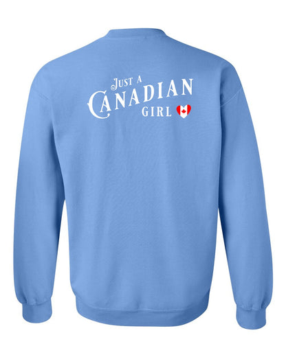 Just A Canadian Girl (Heart Flag Full) Left Chest and Back Crewneck - Gildan Canada (sewn Internationally)