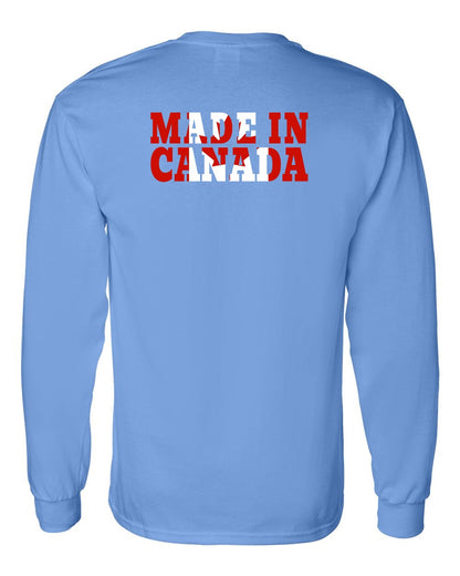 Made in Canada Flag Background Left Chest and Back Long Sleeve - Gildan Canada (sewn Internationally)