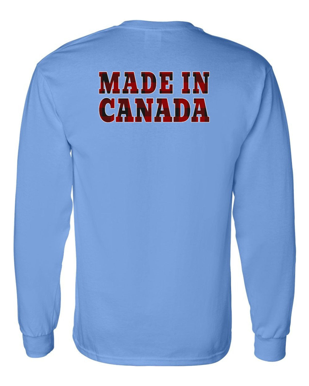 Made in Canada Plaid Background Left Chest and Back Long Sleeve - Unisex