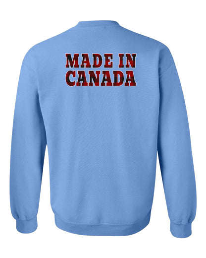 Made in Canada Plaid Background Left Chest and Back Crewneck - Gildan Canada (sewn Internationally)