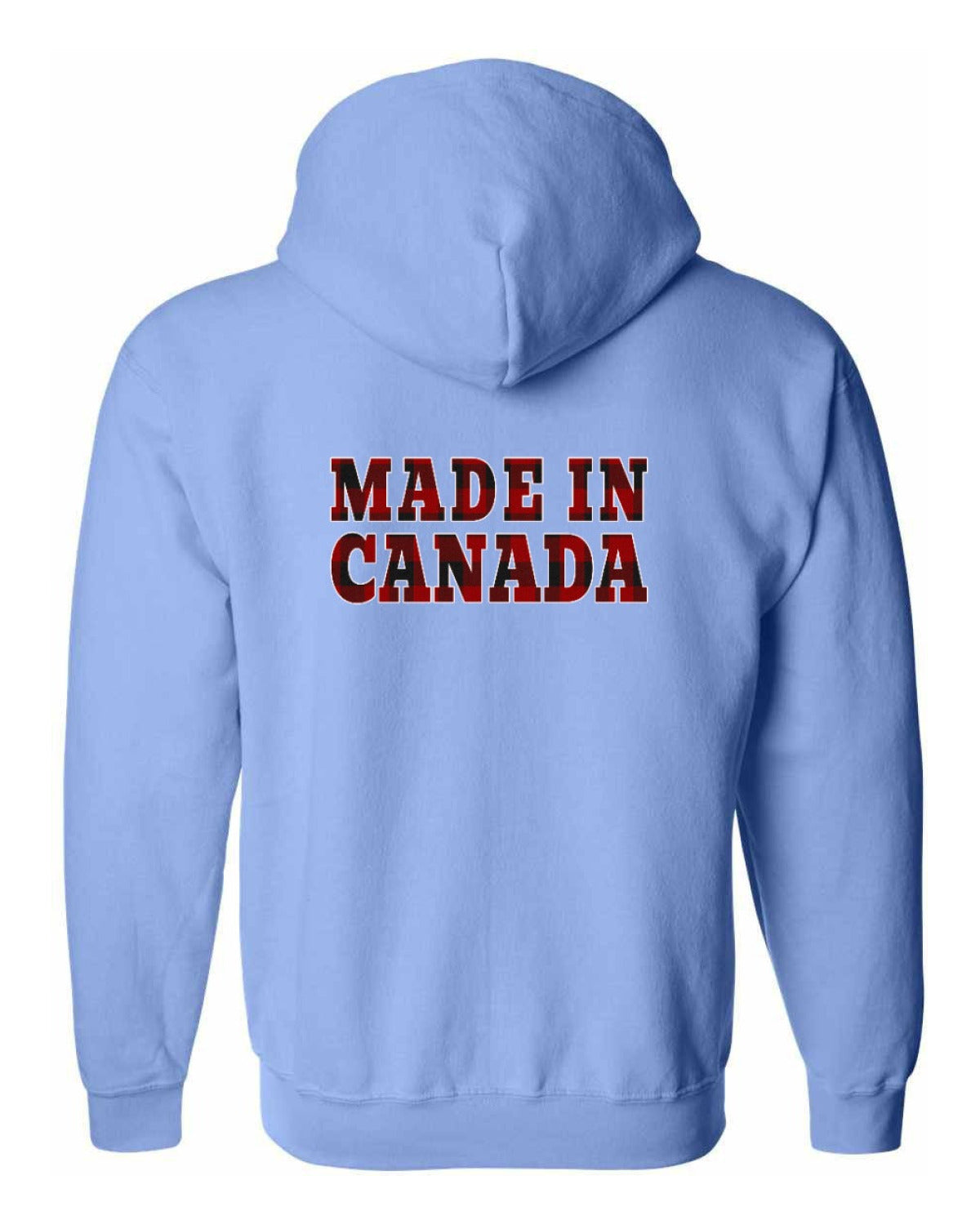 Made in Canada Plaid Background Left Chest and Back Zip Hoodie - Unisex
