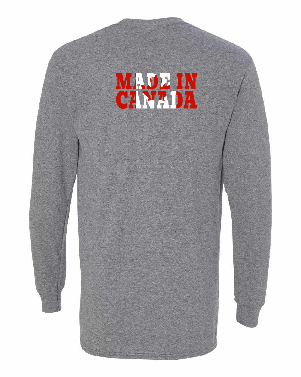 Made In Canada Flag Background Left Chest And Back Long Sleeve Tee - Gildan Canada (sewn Internationally )