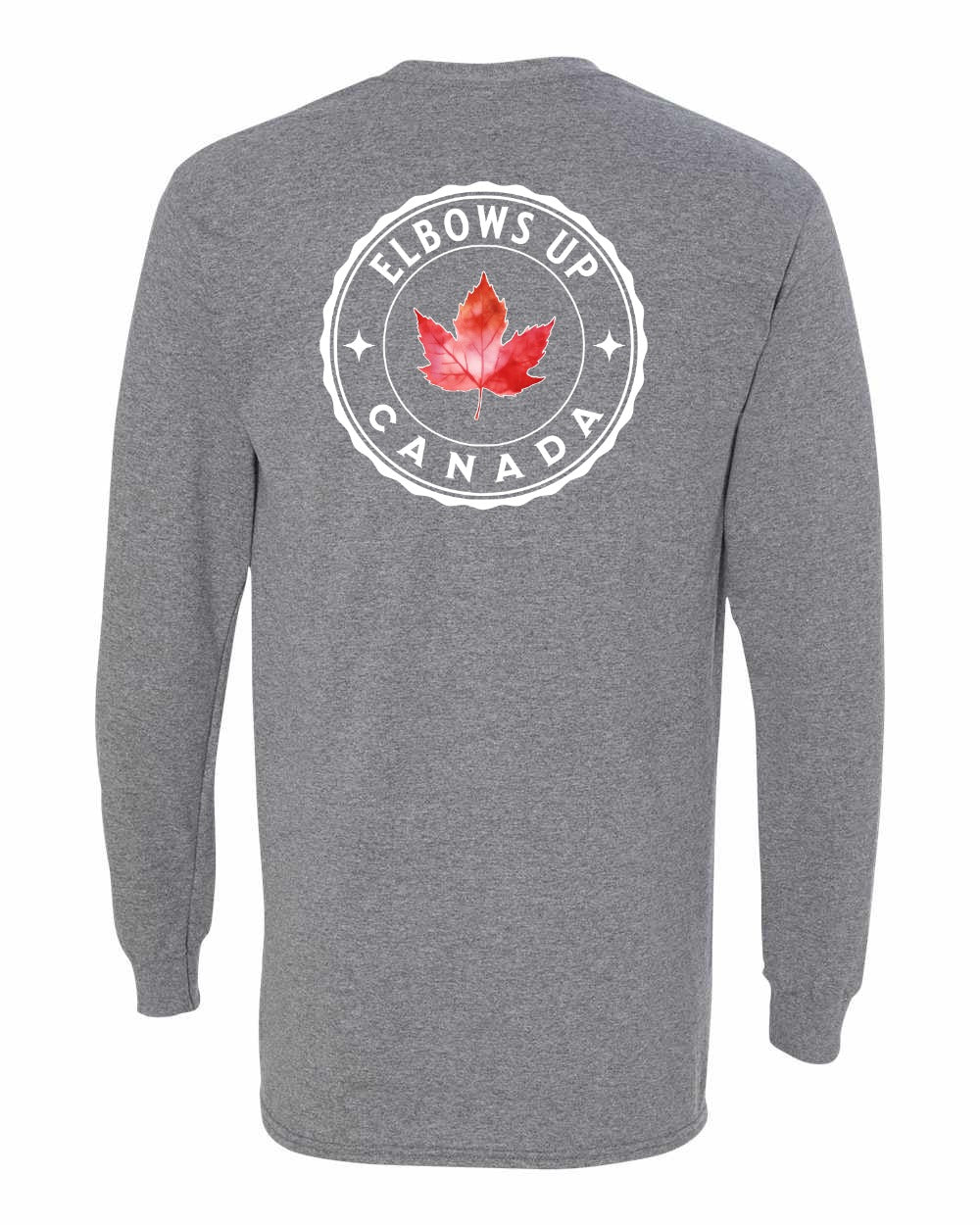 Elbows up Leaf Left Chest and Back Long Sleeve - Gildan Canada (sewn Internationally)