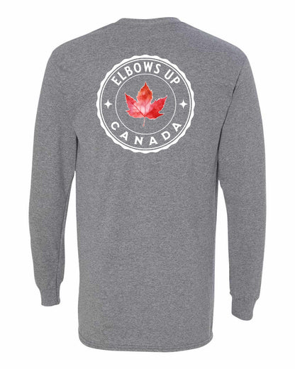 Elbows up Leaf Left Chest and Back Long Sleeve - Gildan Canada (sewn Internationally)