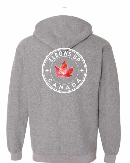 Elbows up Leaf Left Chest and Back Zip Hoodie - Gildan Canada (sewn Internationally)