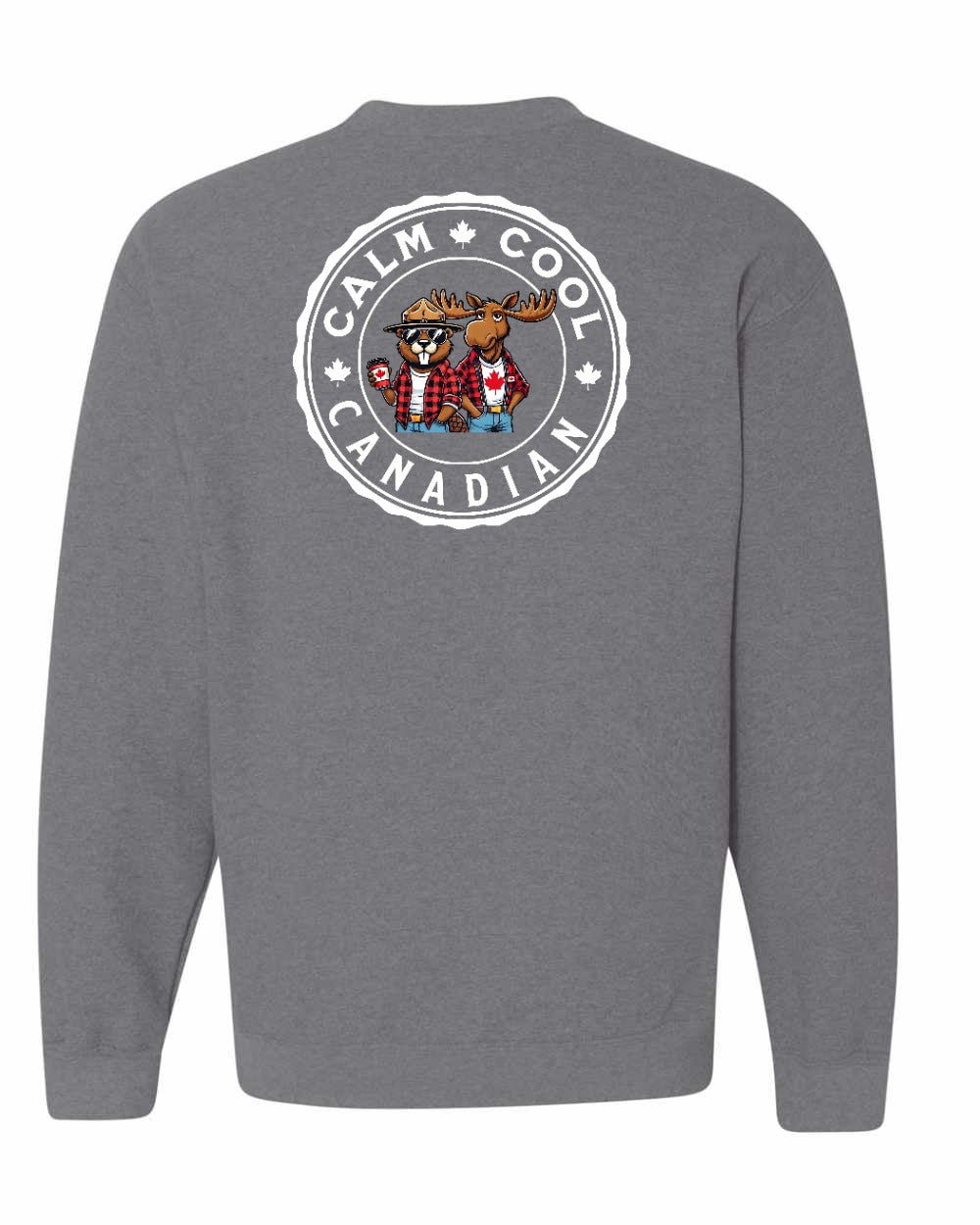 Calm Cool Moose and Beaver Left Chest and Back Crewneck - Gildan Canada (sewn Internationally)