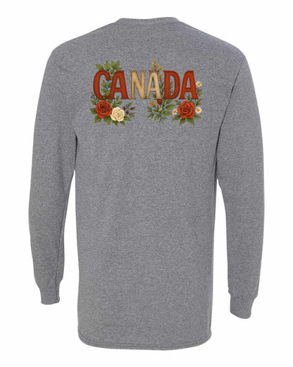 Canada Flowers Left Chest and Back Long Sleeve - Gildan Canada (sewn Internationally)