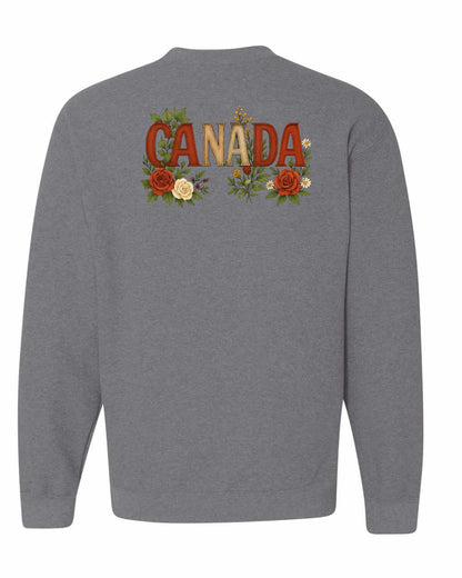 Canada Flowers Left Chest and Back Crewneck - Gildan Canada (sewn Internationally)