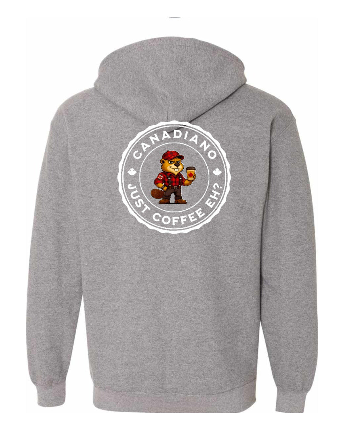 Canadiano just Coffee EH! Male Beaver Left Chest and Back Zip Hoodie - Unisex
