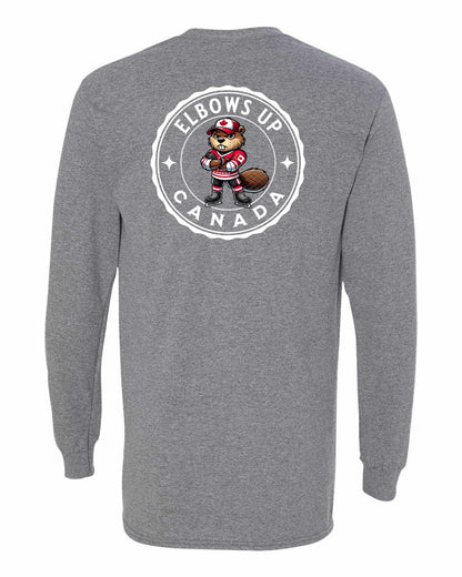 Elbows up Beaver Left Chest and Back Long Sleeve - Gildan Canada (sewn Internationally)