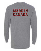 Made in Canada Plaid Background Left Chest and Back Long Sleeve - Unisex