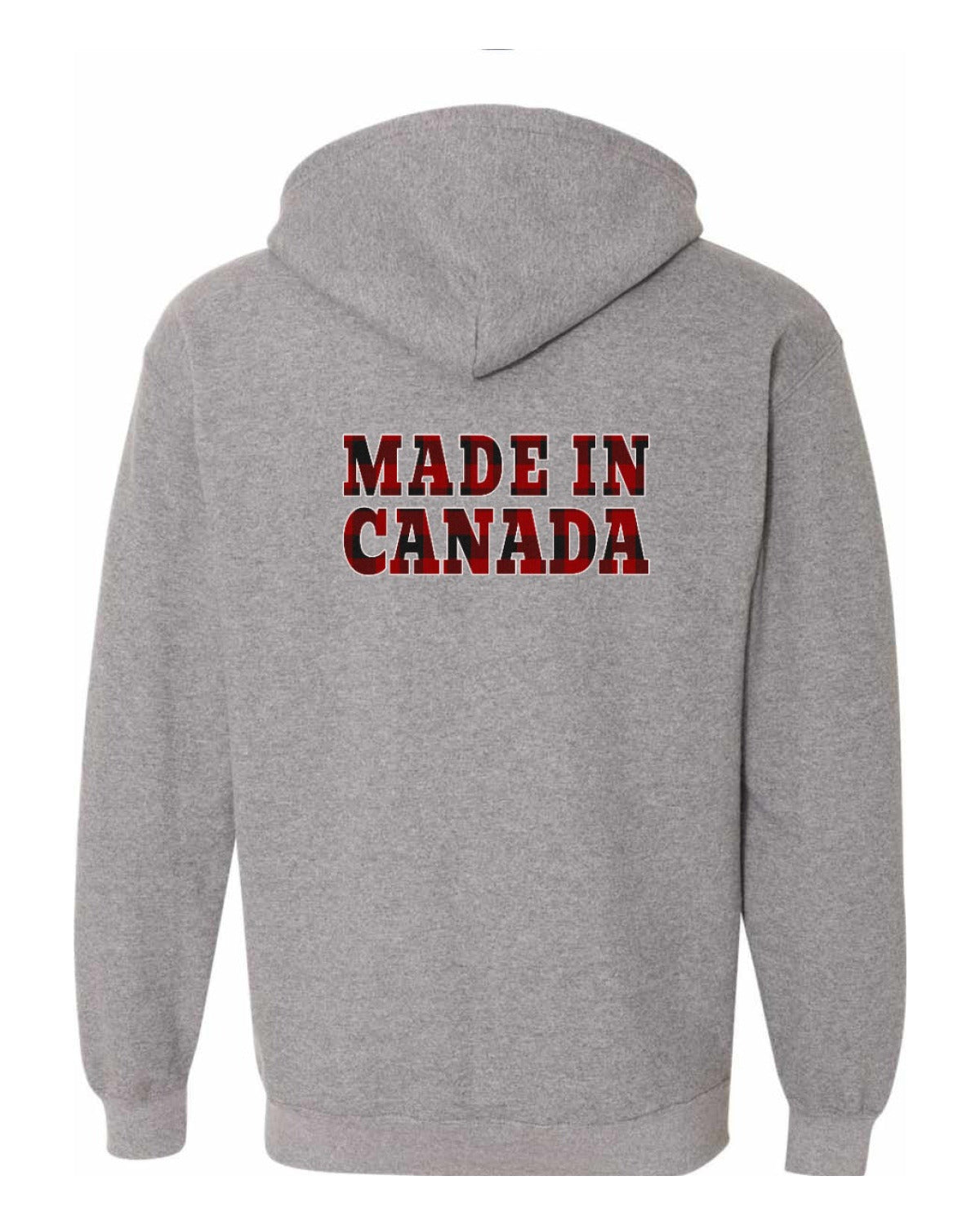 Made in Canada Plaid Background Left Chest and Back Zip Hoodie - Unisex