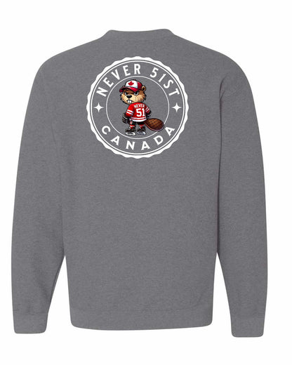 Never 51st Beaver Left Chest and Back Crewneck - Gildan Canada (sewn Internationally)