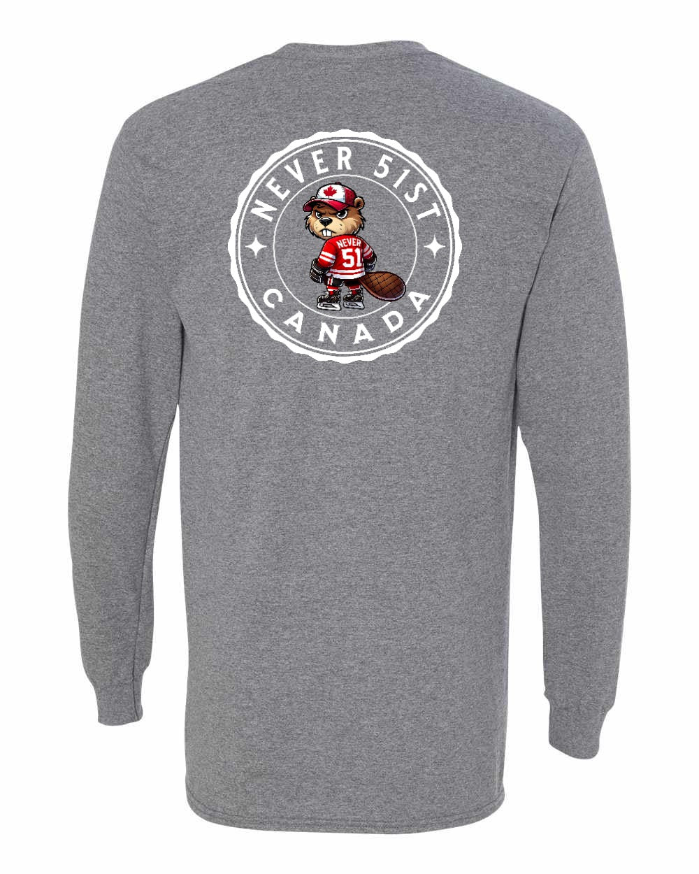 Never 51st Beaver Left Chest and Back Long Sleeve - Gildan Canada (sewn Internationally)