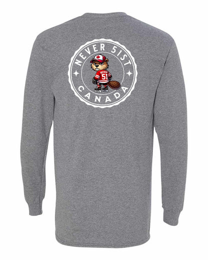 Never 51st Beaver Left Chest and Back Long Sleeve - Gildan Canada (sewn Internationally)