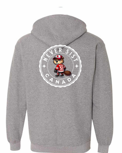 Never 51st Beaver Left Chest and Back Zip Hoodie - Gildan Canada (sewn Internationally)
