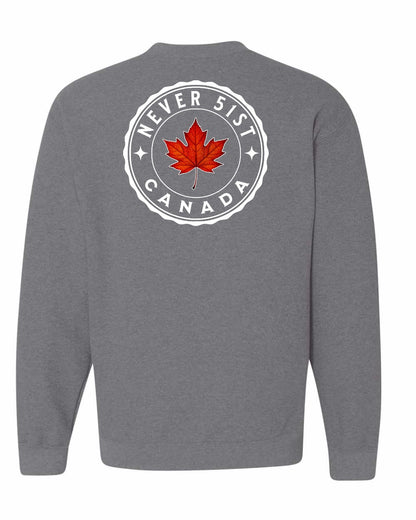 Never 51st Leaf Left Chest and Back Crewneck - Gildan Canada (sewn Internationally)