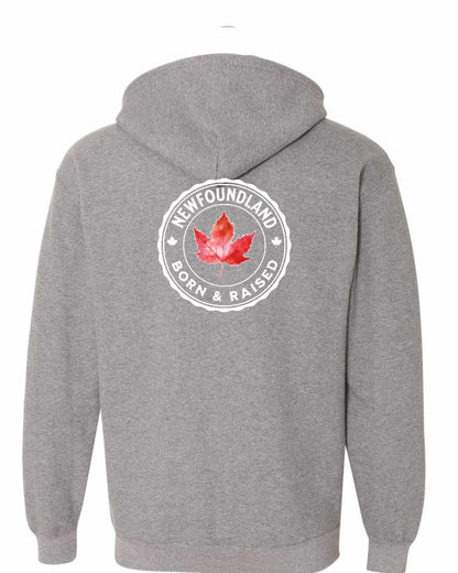 Born and Raised Newfoundland Left Chest and Back Zip Hoodie - Gildan Canada (sewn Internationally)