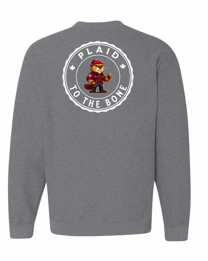Plaid to the Bone Beaver Left Chest and Back Crewneck - Gildan Canada (sewn Internationally)