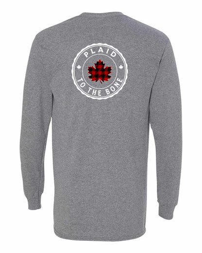 Plaid to the Bone Circle Leaf Left Chest and Back Long Sleeve - Gildan Canada (sewn Internationally)