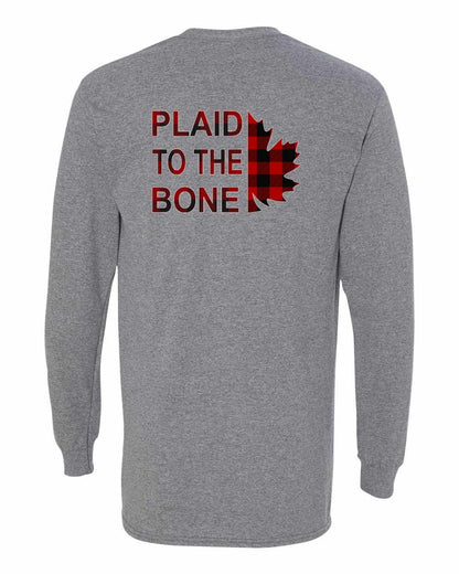 Plaid to the Bone Stacked Leaf Left Chest and Back Long Sleeve - Gildan Canada (sewn Internationally)