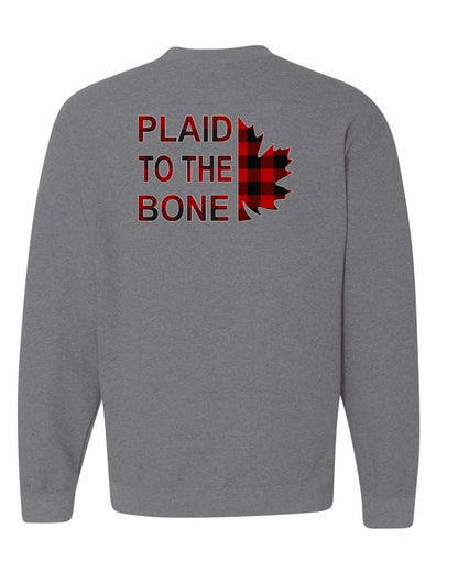 Plaid to the Bone Stacked Leaf Left Chest and Back Crewneck - Gildan Canada (sewn Internationally)