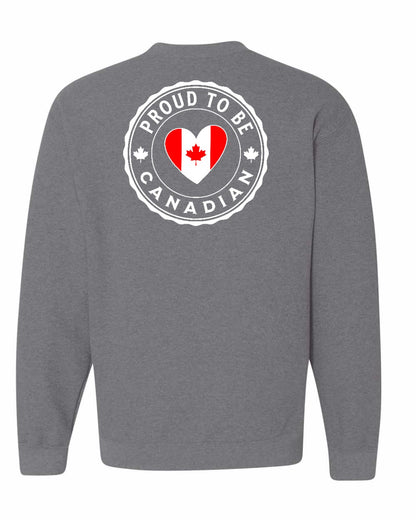 Proud to be Canadian Heart Flag Left Chest and Back Crewneck - Gildan Canada (sewn Internationally)