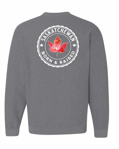 Born and Raised Saskatchewan Left Chest and Back Crewneck - Gildan Canada (sewn Internationally)