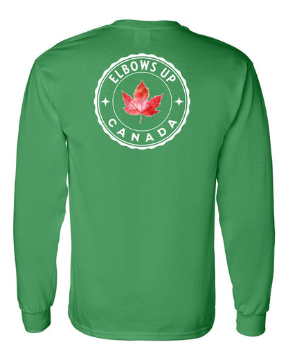 Elbows up Leaf Left Chest and Back Long Sleeve - Gildan Canada (sewn Internationally)