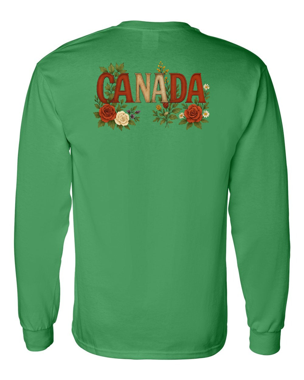 Canada Flowers Left Chest and Back Long Sleeve - Gildan Canada (sewn Internationally)
