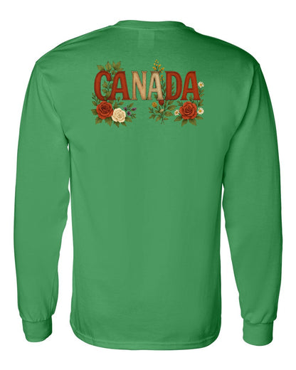 Canada Flowers Left Chest and Back Long Sleeve - Gildan Canada (sewn Internationally)