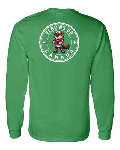 Elbows up Beaver Left Chest and Back Long Sleeve - Gildan Canada (sewn Internationally)