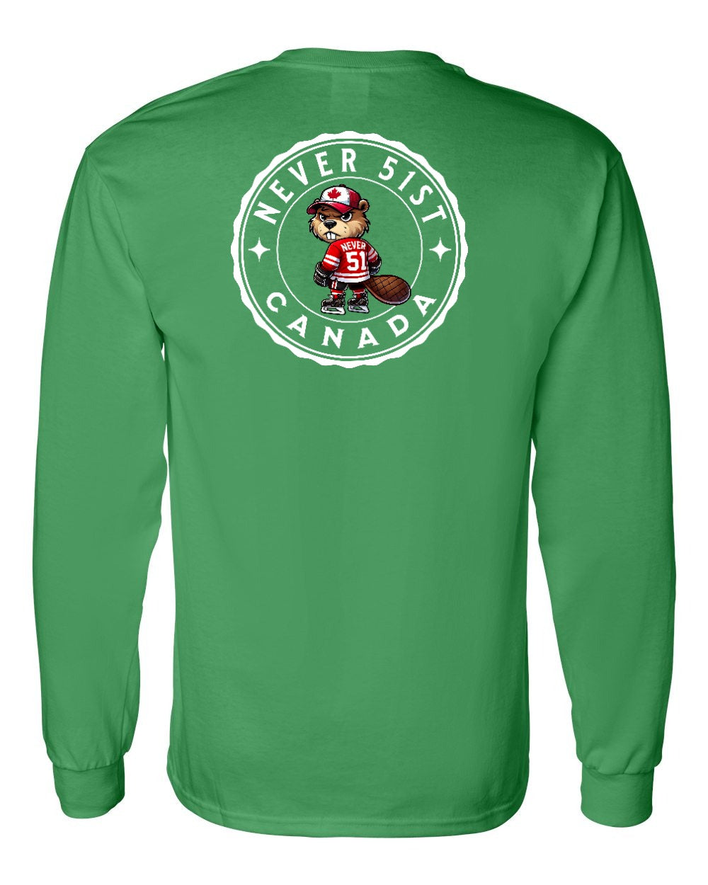Never 51st Beaver Left Chest and Back Long Sleeve - Gildan Canada (sewn Internationally)