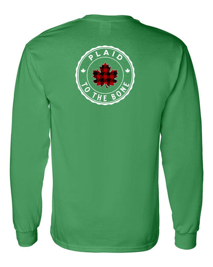Plaid to the Bone Circle Leaf Left Chest and Back Long Sleeve - Gildan Canada (sewn Internationally)