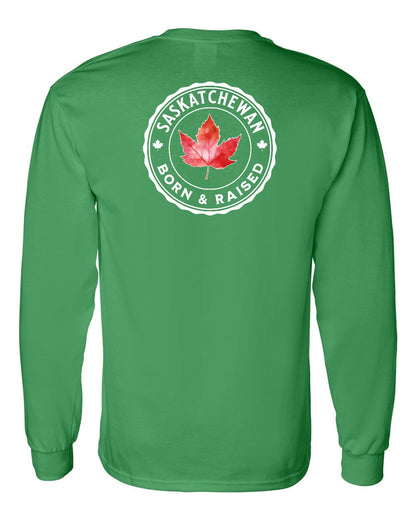 Born and Raised Saskatchewan Left Chest and Back Long Sleeve - Gildan Canada (sewn Internationally)