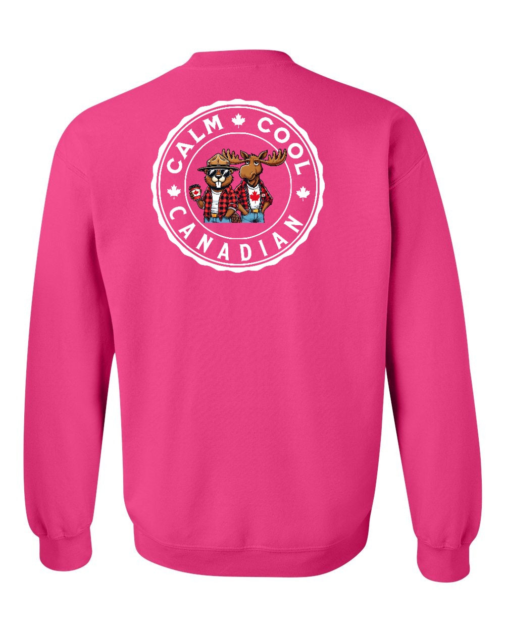 Calm Cool Moose and Beaver Left Chest and Back Crewneck - Gildan Canada (sewn Internationally)