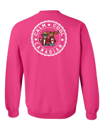 Calm Cool Moose and Beaver Left Chest and Back Crewneck - Gildan Canada (sewn Internationally)