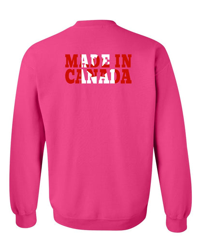 Made in Canada Flag Background Left Chest and Back Crewneck - Gildan Canada (sewn Internationally)