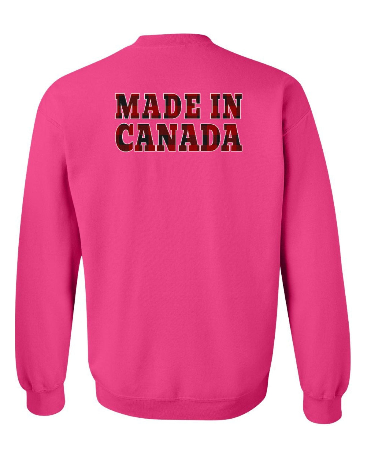 Made in Canada Plaid Background Left Chest and Back Crewneck - Unisex