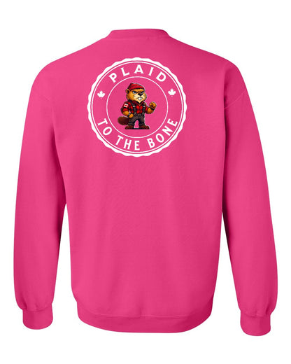 Plaid to the Bone Beaver Left Chest and Back Crewneck - Gildan Canada (sewn Internationally)