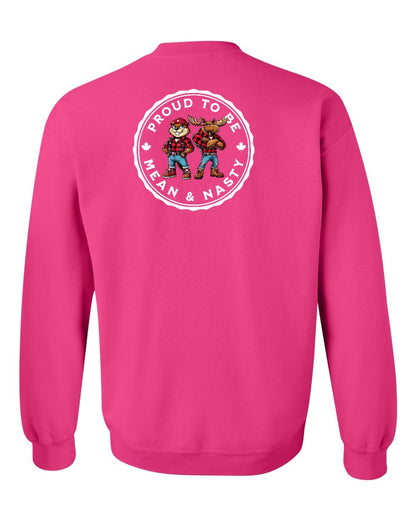 Proud Mean & Nasty Beaver and Moose Left Chest and Back Crewneck - Gildan Canada (sewn Internationally)