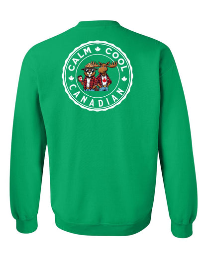 Calm Cool Moose and Beaver Left Chest and Back Crewneck - Gildan Canada (sewn Internationally)